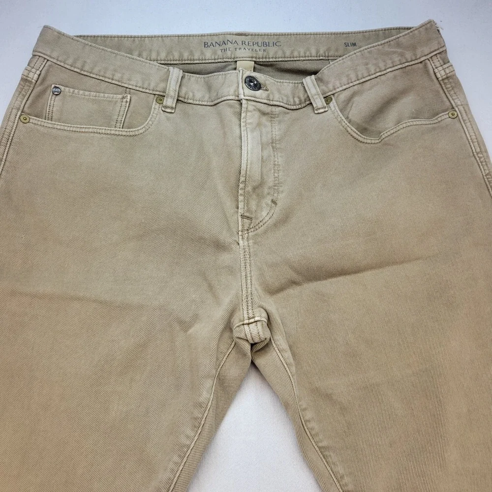 Banana Republic Traveler Jeans Mens 34x30 Khaki Slim Fit 5-Pocket Stretch Chino
